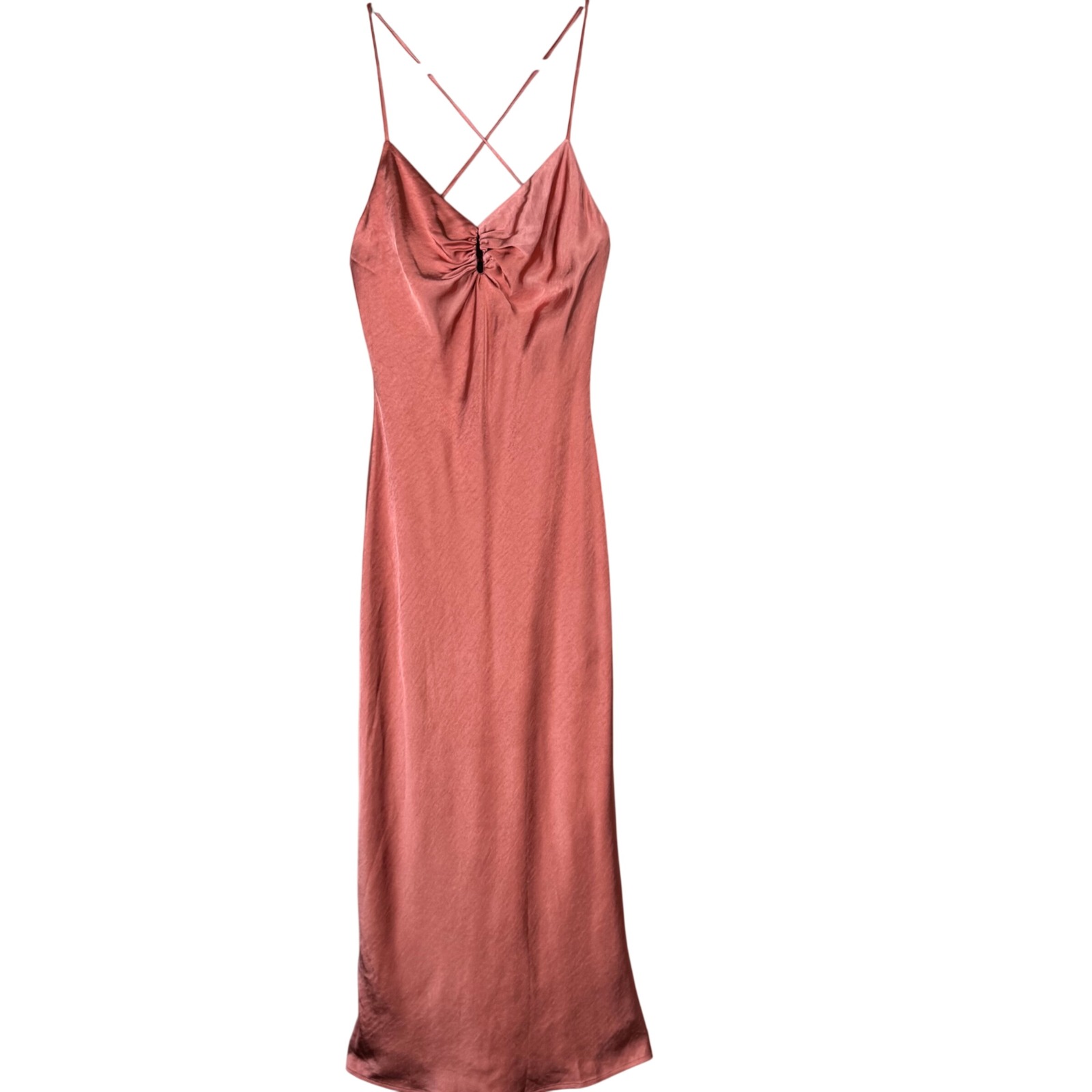 Camila Coelho Arnoldo Satin Midi Dress Slip Dress Pink Open Back Size Xs